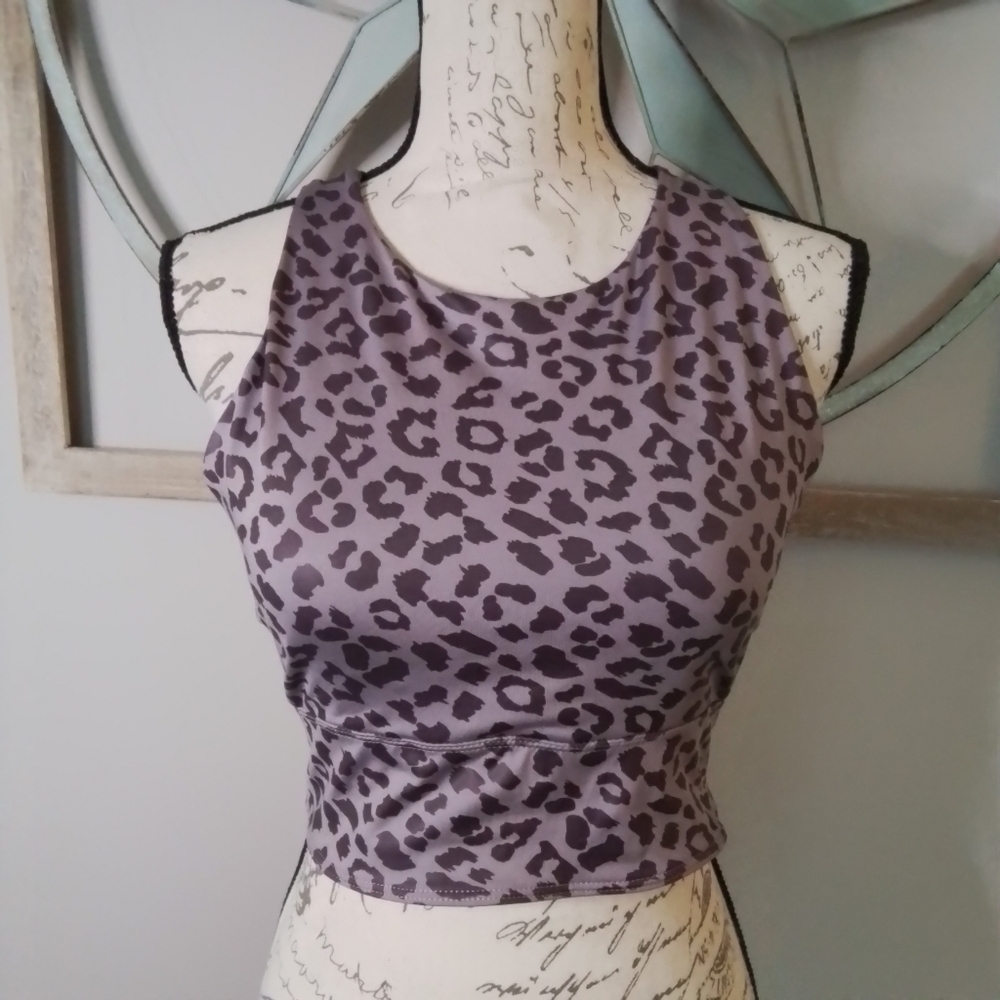 Rae Mode Los Angeles Athletic Bra Top Purple Leopard Print - M - Picture 2 of 5
